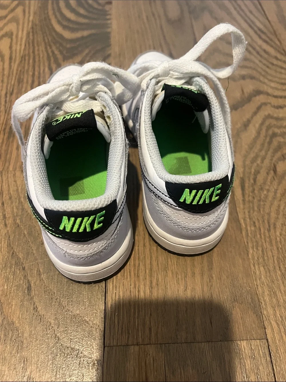 Nike Kids Dunks White Low-Top Sneakers with Neon Green Logo